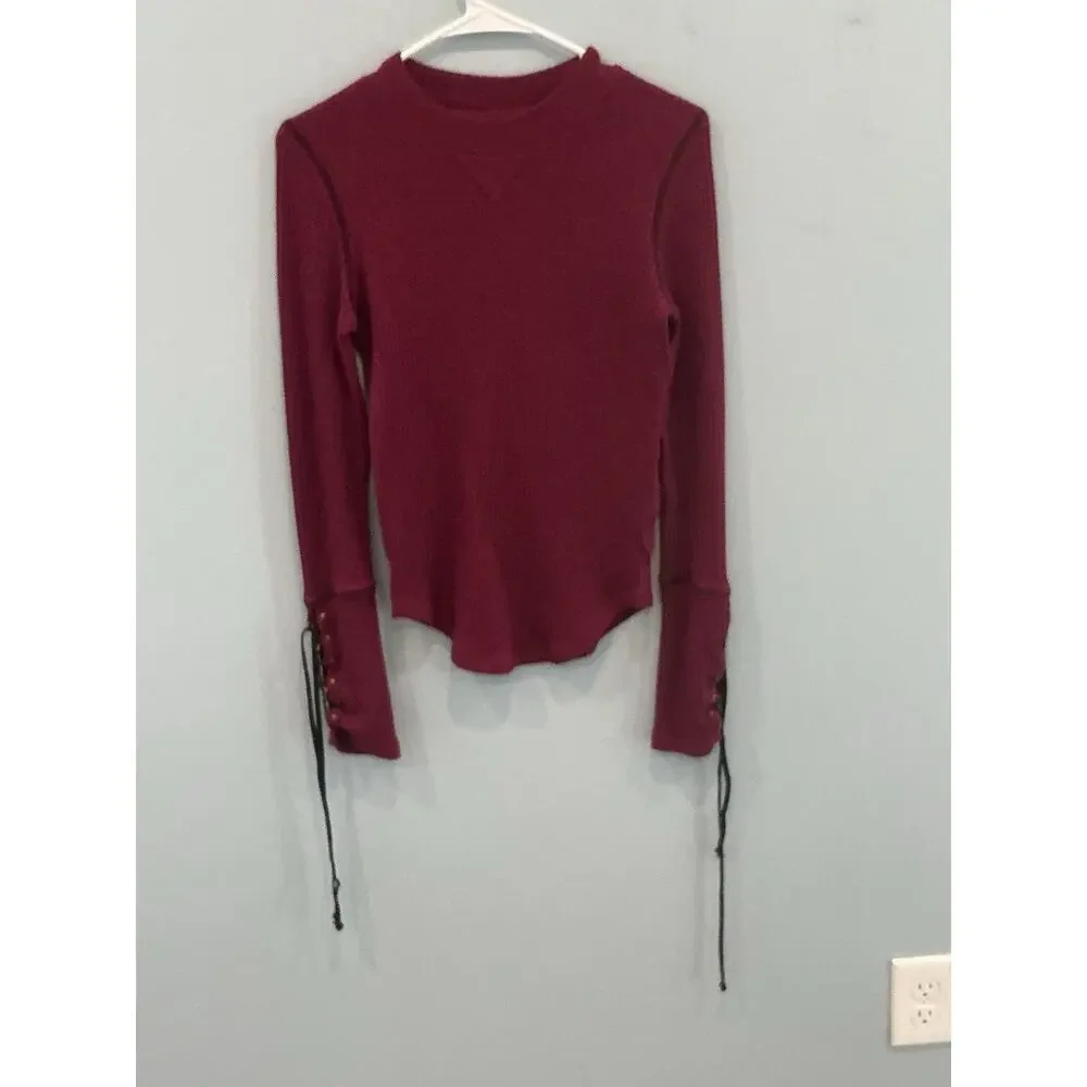 Free People Mountaineer Cuff Thermal Waffle Knit Top S Western Festival‎ Pirate